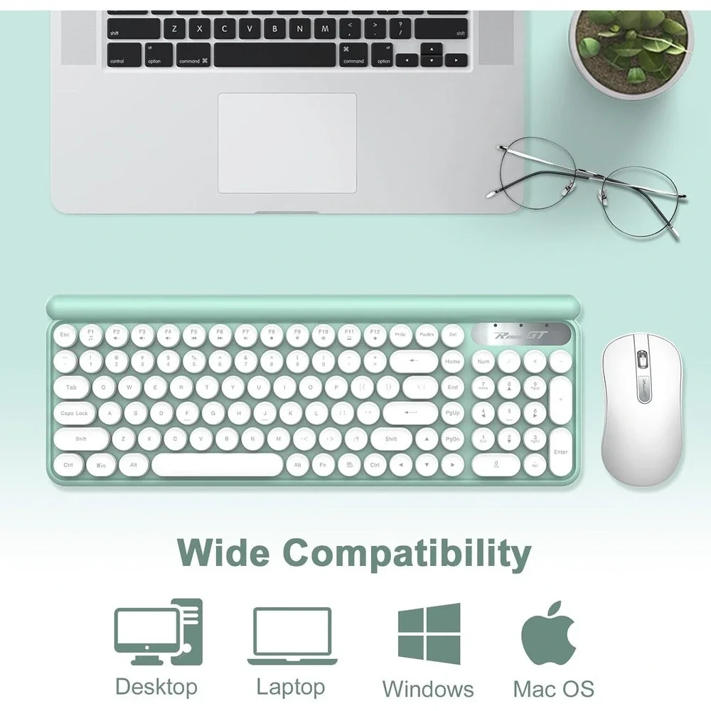 RaceGT Wireless Typewriter Keyboard and Mouse, Cyan